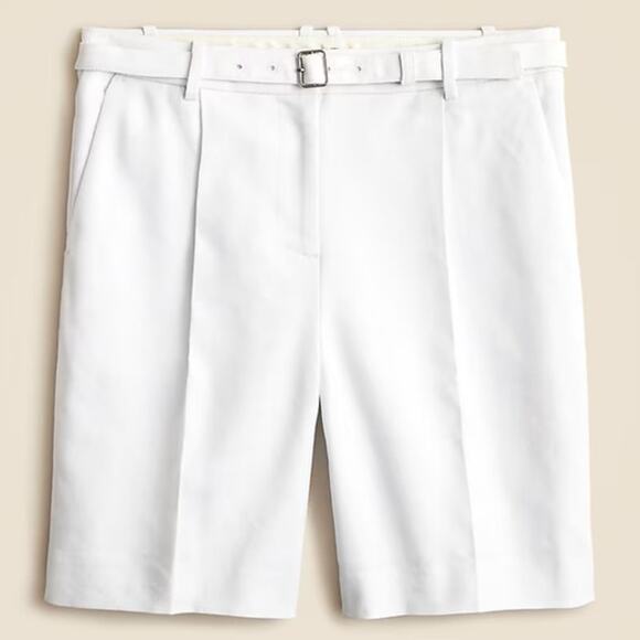 J.Crew Pleated 9" Trouser Short WMNS 2 White Stretch Linen Blend Removable Belt - Picture 1 of 7